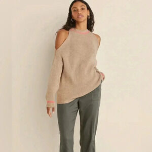 Cozy Beige Sweater with Pink Accents